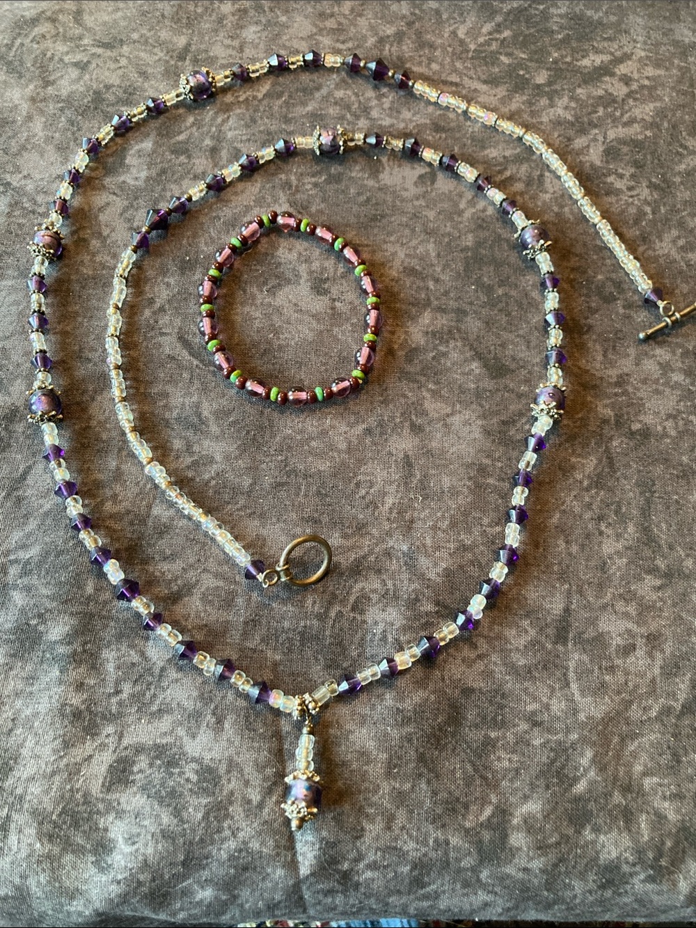 Purple Faceted Beaded Necklace with Pendant and Matching Bracelet